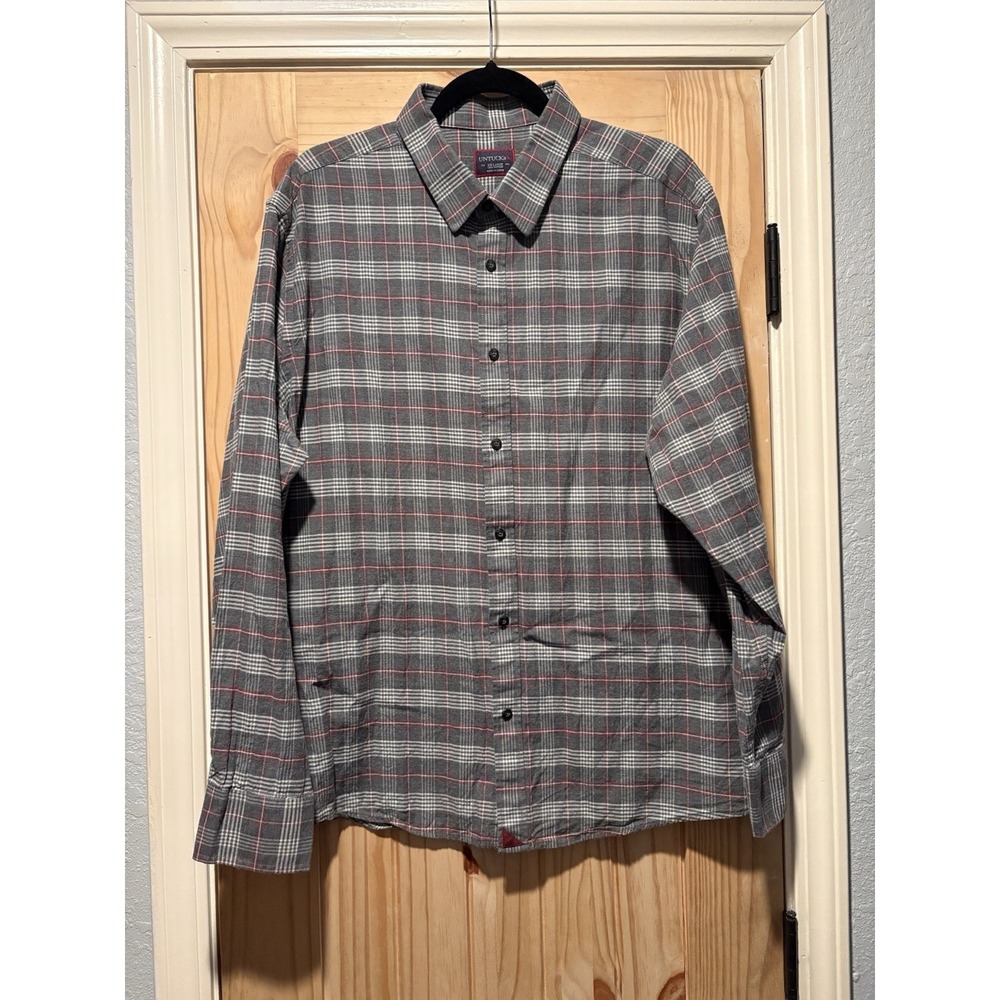 UNTUCKit Hazlitt Shirt Mens XXL Grey‎ Plaid Flannel Button Down UT-14-35726